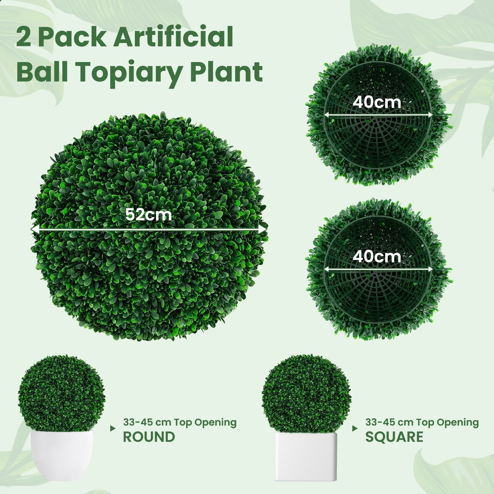 2 Pieces 52 CM Artificial Topiary Balls with 20 Zip Ties