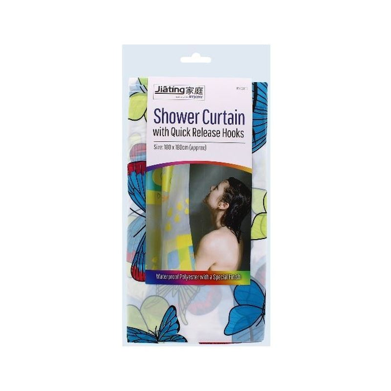 1Pk Assorted Rysons Shower Curtain with Quick Release Hooks 180Cm Fabric Curtain