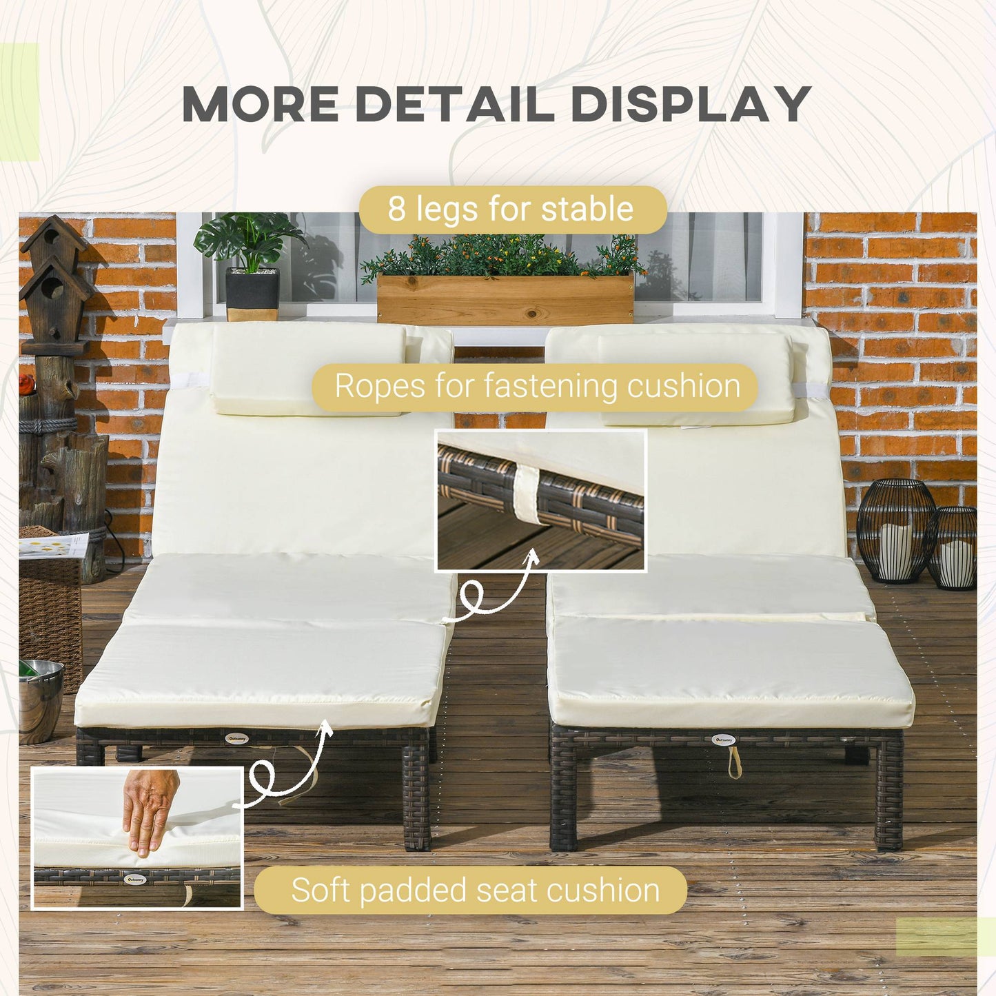 Rattan Sun Loungers Set of 2 W/ 5-Level Adjustable Backrest Headrest