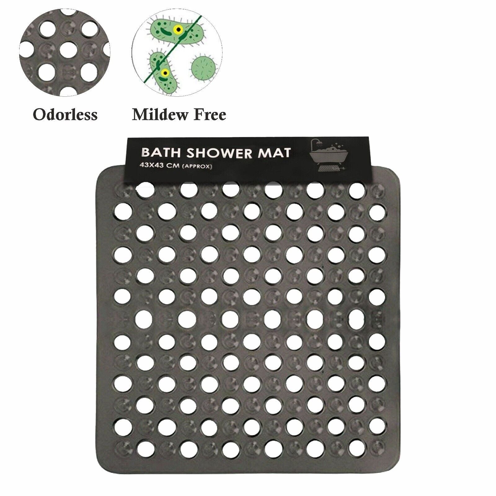 BATH SHOWER MAT NON SLIP PVC BATHROOM RUBBER MATS anti SLIP SUCTION 43 X 43 Cm