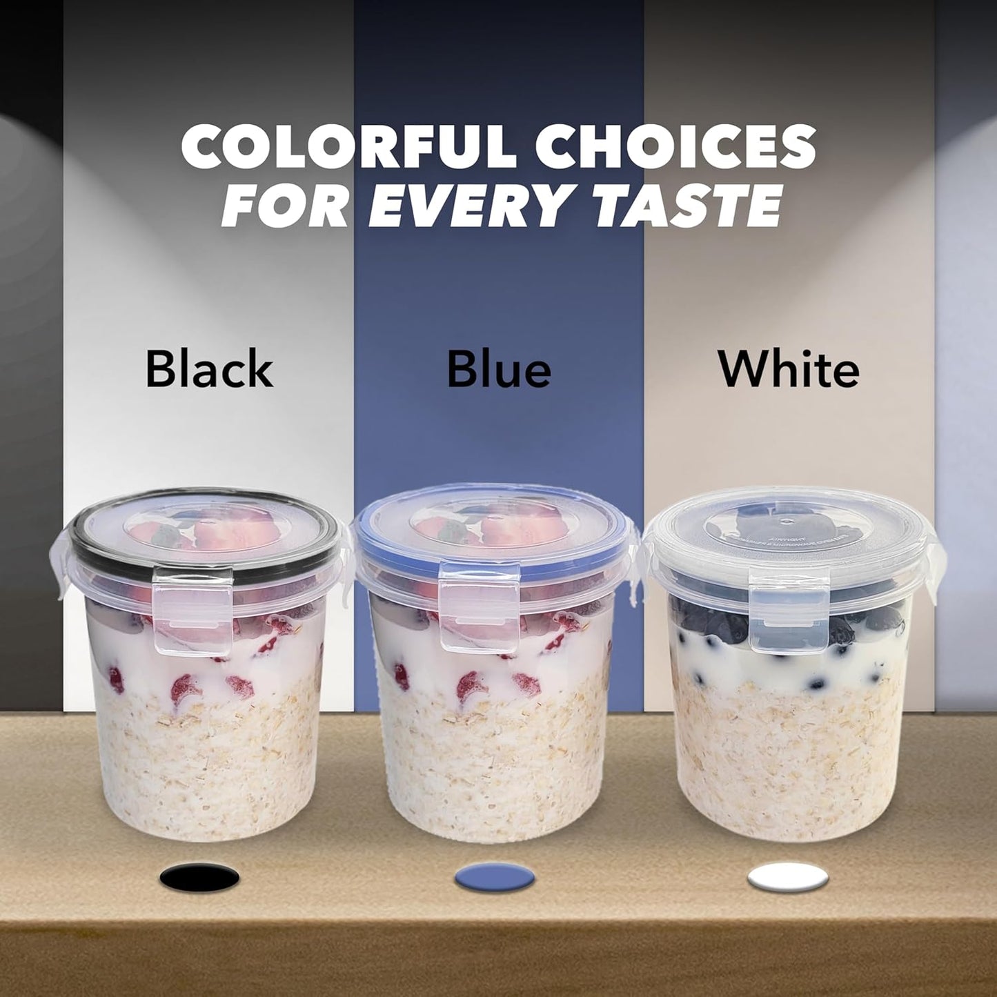 Overnight Oats Container with Lids (4-Piece Set) - 16 Oz Plastic Containers - Oatmeal Container to Go | Portable Cereal and Milk Container| Snap Lock Storage Jars with Airtight Lids
