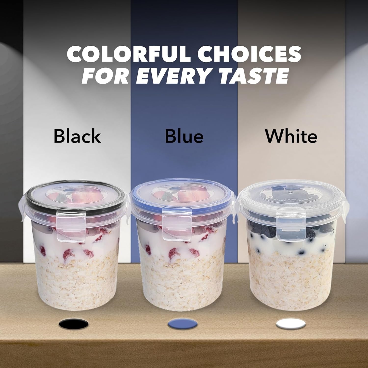 Overnight Oats Container with Lids (4-Piece Set) - 16 Oz Plastic Containers - Oatmeal Container to Go | Portable Cereal and Milk Container| Snap Lock Storage Jars with Airtight Lids