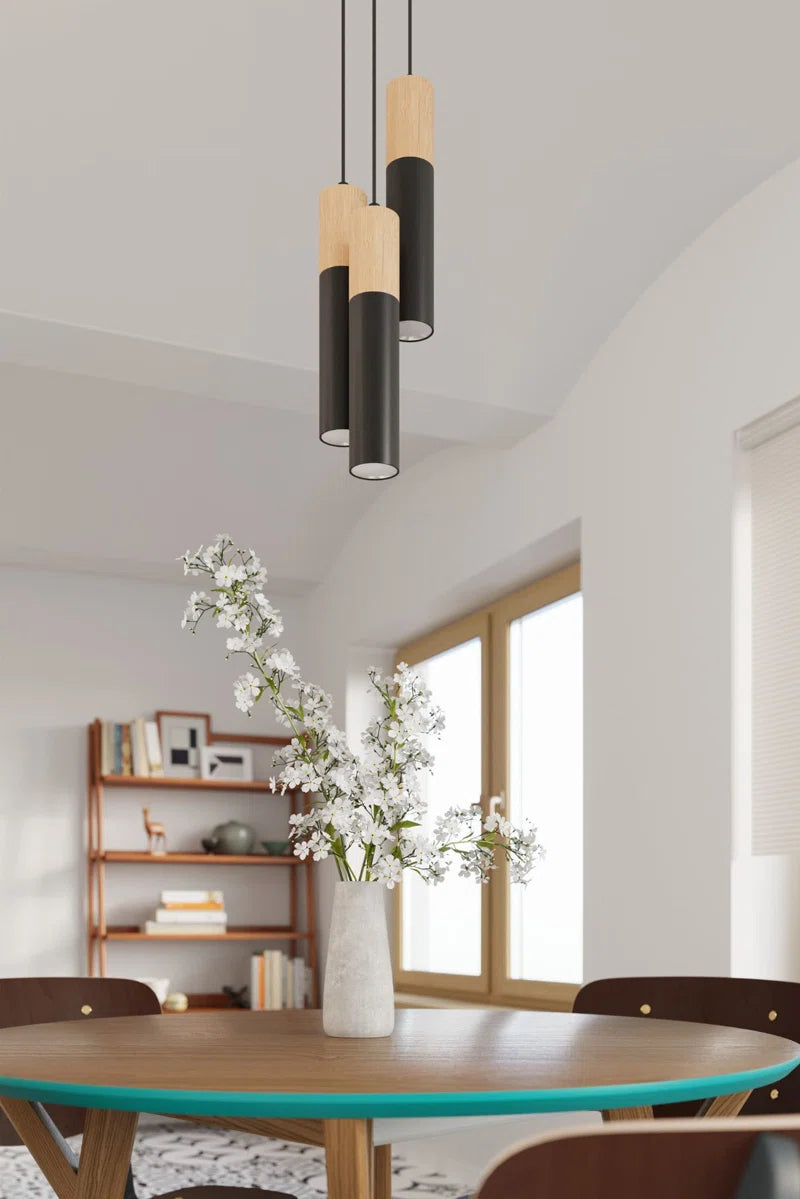 Dubin 2 - Light Kitchen Island;Cylinder;Cluster Cylinder Pendant with Wood Accents