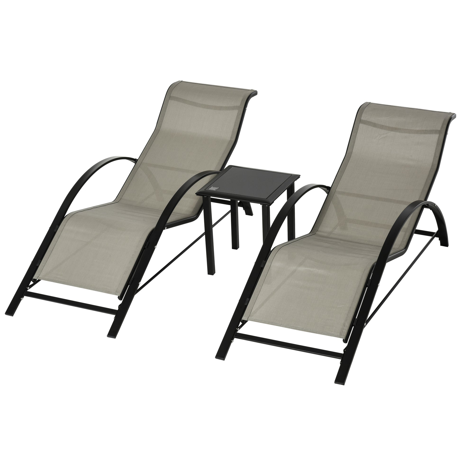 3 Pieces Lounge Chair Set Garden Recliner Chair with Coffee Table for Patio