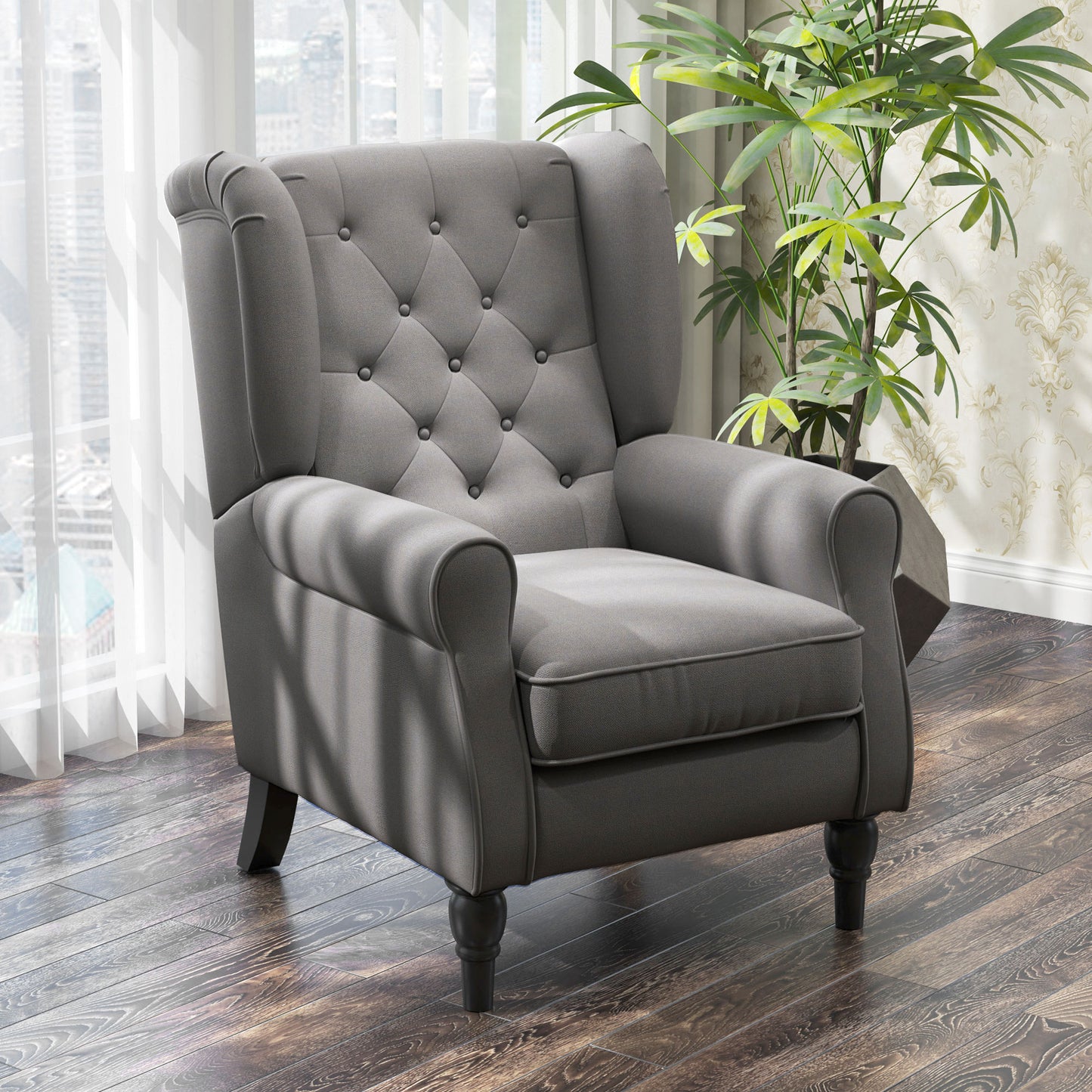 Retro Accent Chair Wingback Armchair with Wood Frame for Living Room