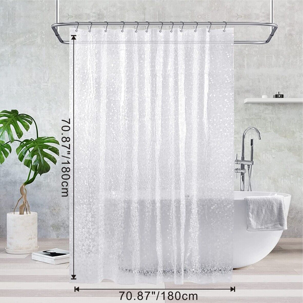 3D Design Modern PEVA Shower Curtain Bathroom Waterproof with Hooks 180Cmx180Cm