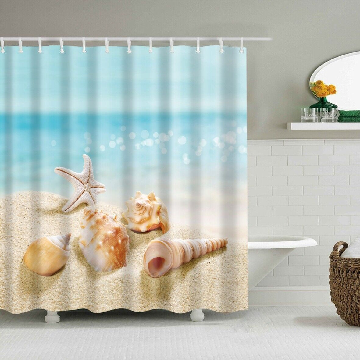 New Waterproof Polyester Fabric Bathroom Shower Curtain Sheer Panel 12 Hooks