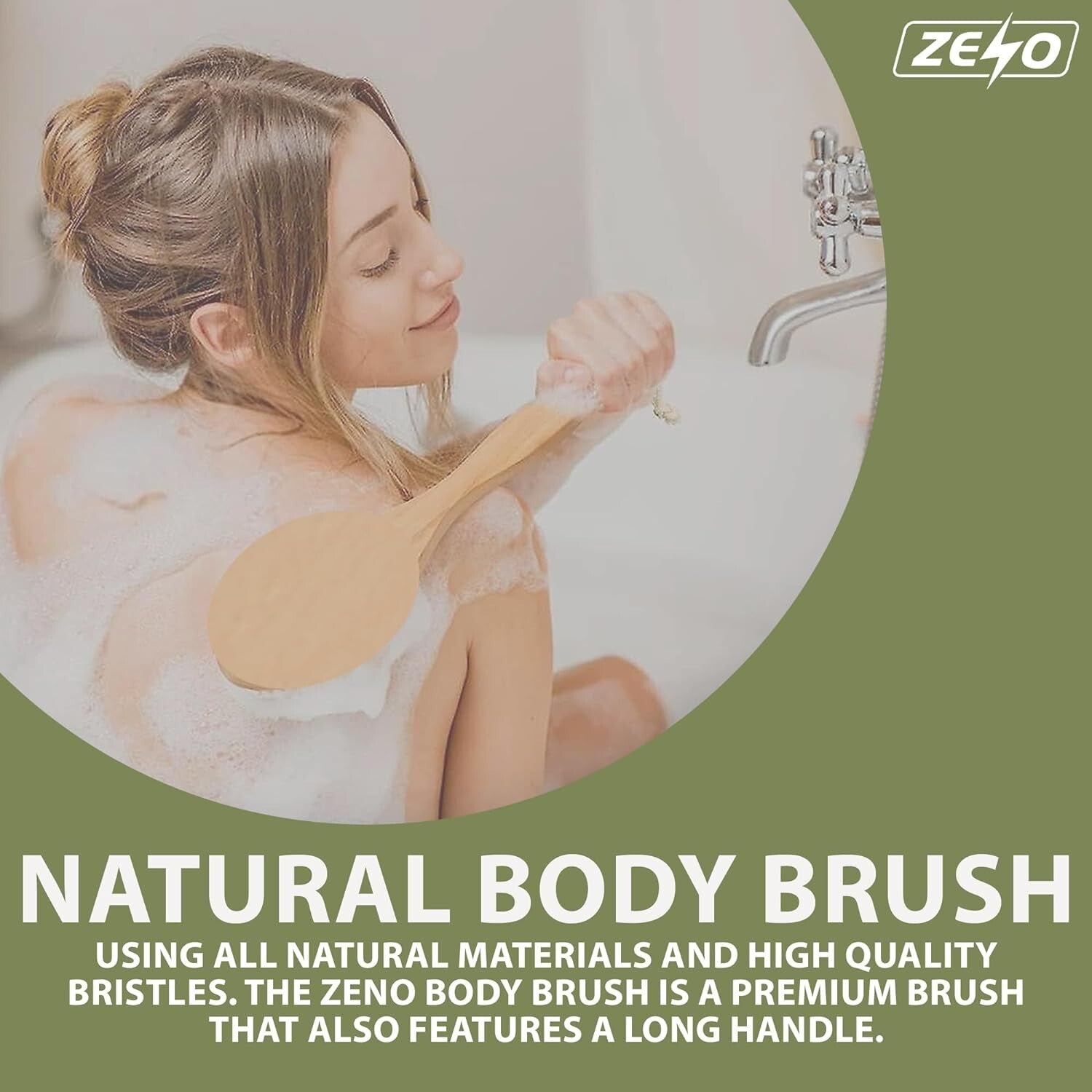 SHOWER BODY BRUSH BACK SCRUBBER with LONG HANDLE NATURAL BRISTLES EXFOLIATING