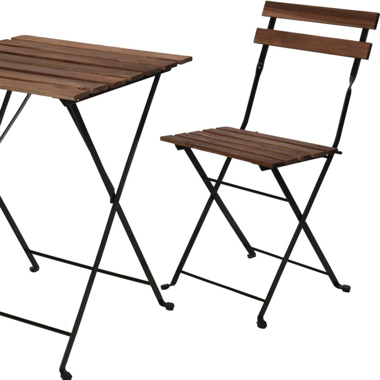 3Pcs Outdoor Garden Wooden & Metal Furniture Foldable Table & Chairs Bistro Set