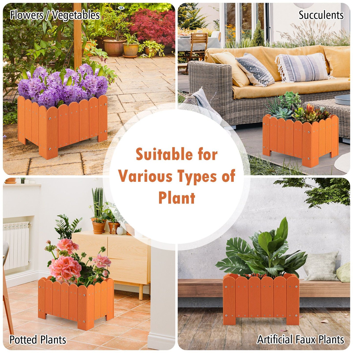 2 Pack Rectangular Planter Box HDPE Flower Pot with Drainage Gaps