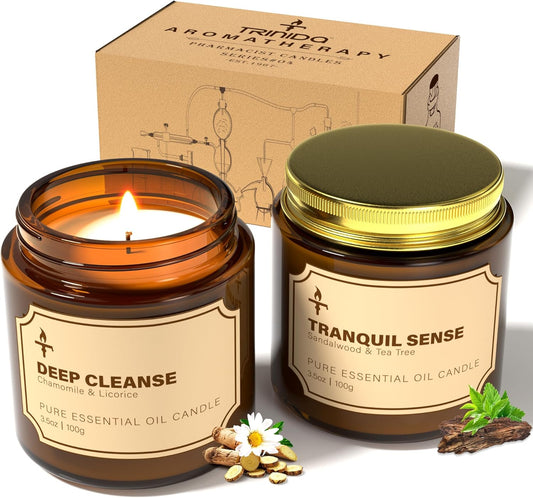Scented Candles for Living Room, 2 Pack 3.5Oz Soy Wax Candles for Home Scented, Deep Cleanse & Tranquil Sense Aromatherapy Candle Gift Set, Relaxation Gifts for Women