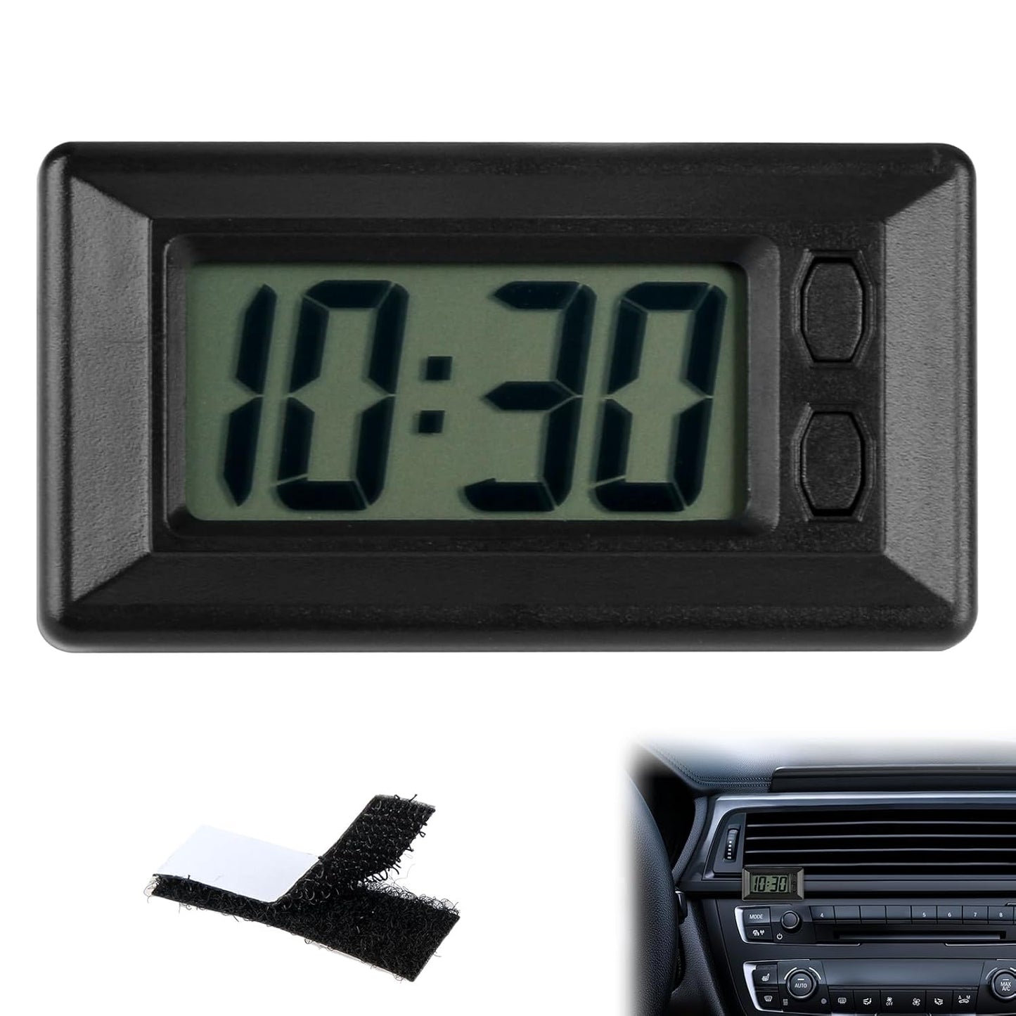 LCD Digital Table Car Dashboard Clock, Portable Mini Travel Clock Automotive Desk Timer with Adhesive Pad Small Electronic Clocks Large Numbers Easy to Read Date Time Battery Powered for Home Office