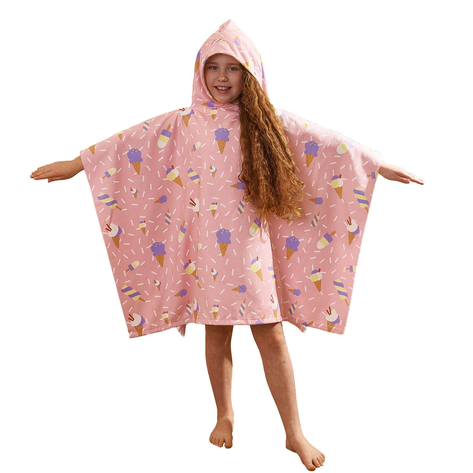 Kids Poncho Beach Towel Hooded Quick Dry Microfibre Holiday Swimming Absorbent