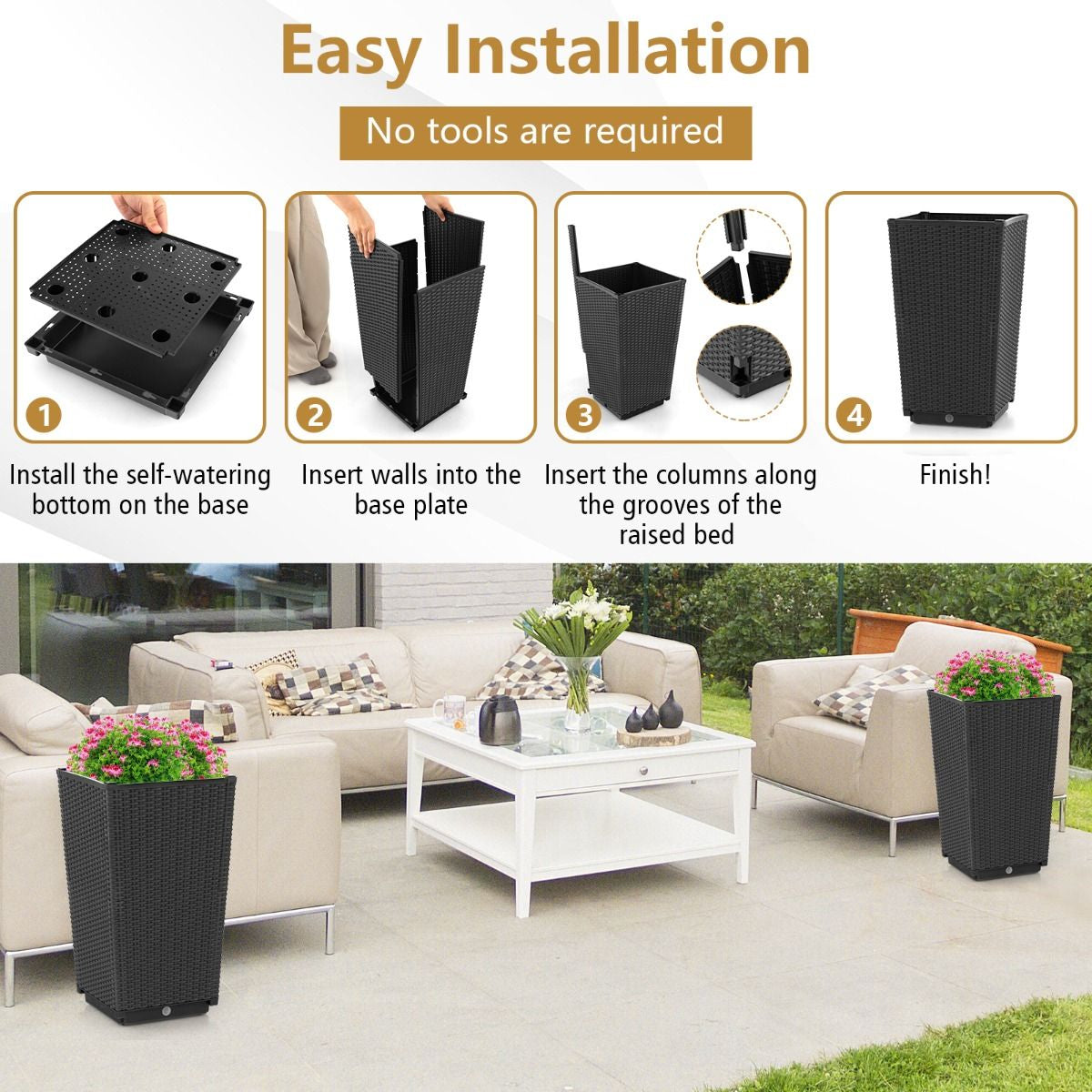 Outdoor Wicker Flower Pot Set of 2