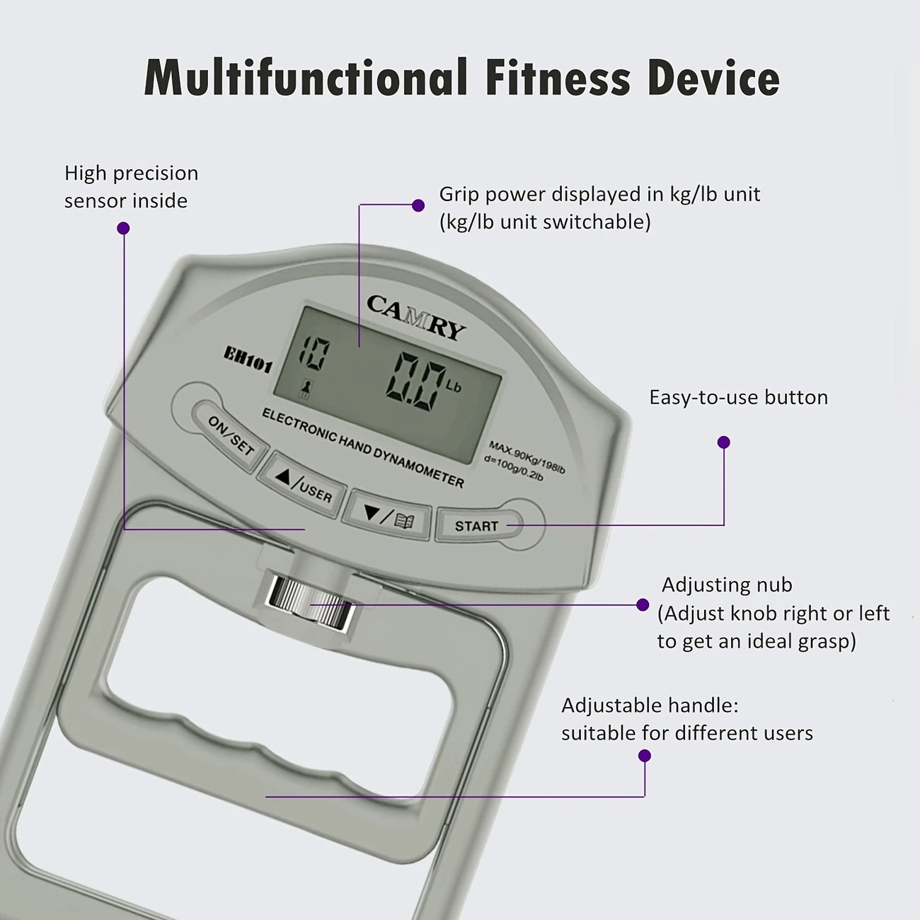 Camry Digital Hand Grip Strength Tester (198lb/90kg)