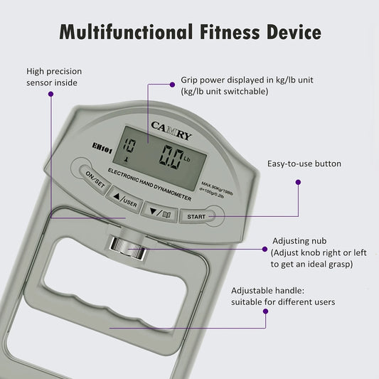 Camry Digital Hand Grip Strength Tester (198lb/90kg)