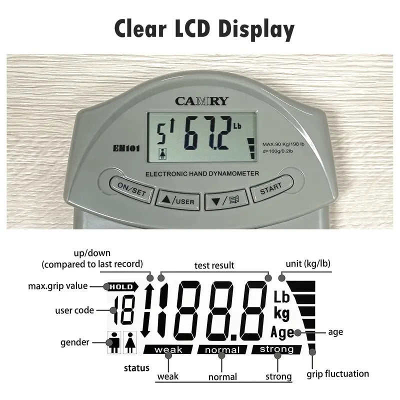 Camry Digital Hand Grip Strength Tester (198lb/90kg)