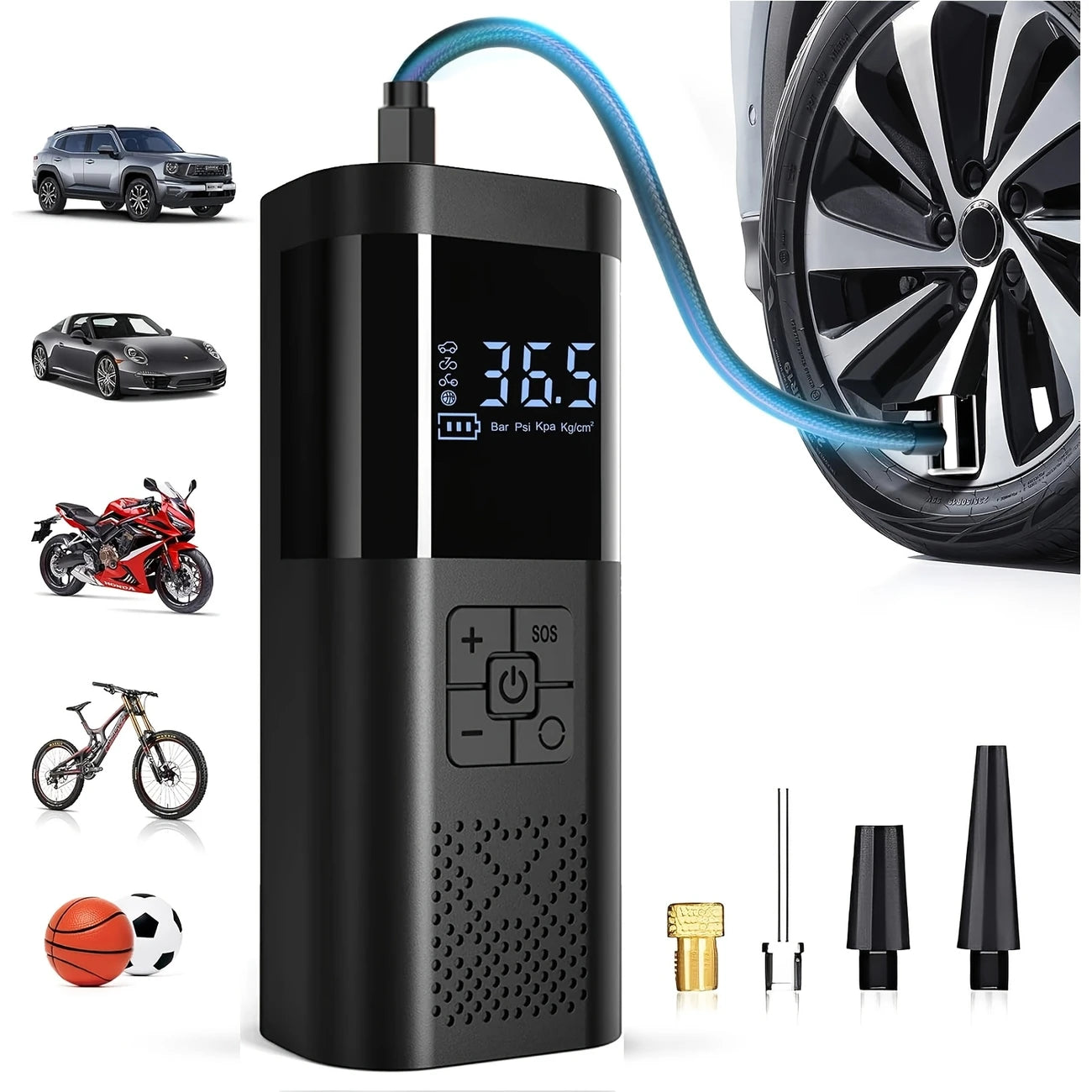Portable 150PSI Air Compressor Tire Inflator with LED Light & Tire Pressure Gauge