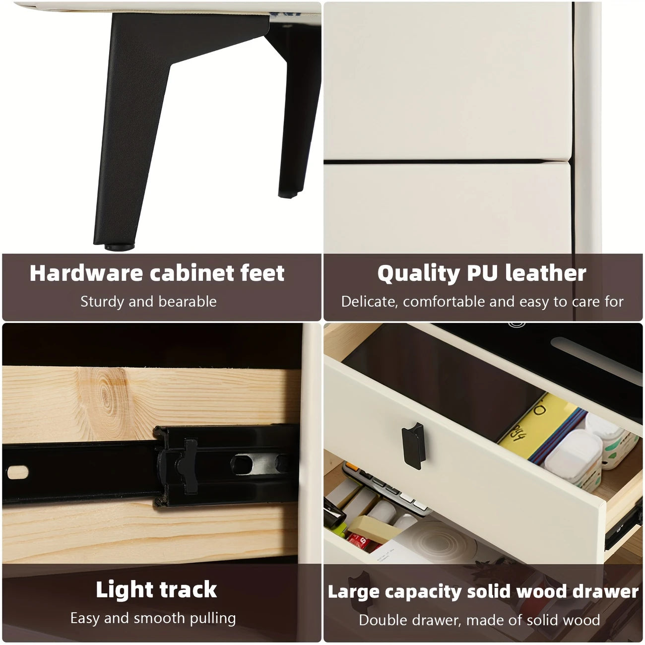 Smart Nightstand with Charging Station & LED Lights, Modern Side Table with Glass Top & 2 Drawers