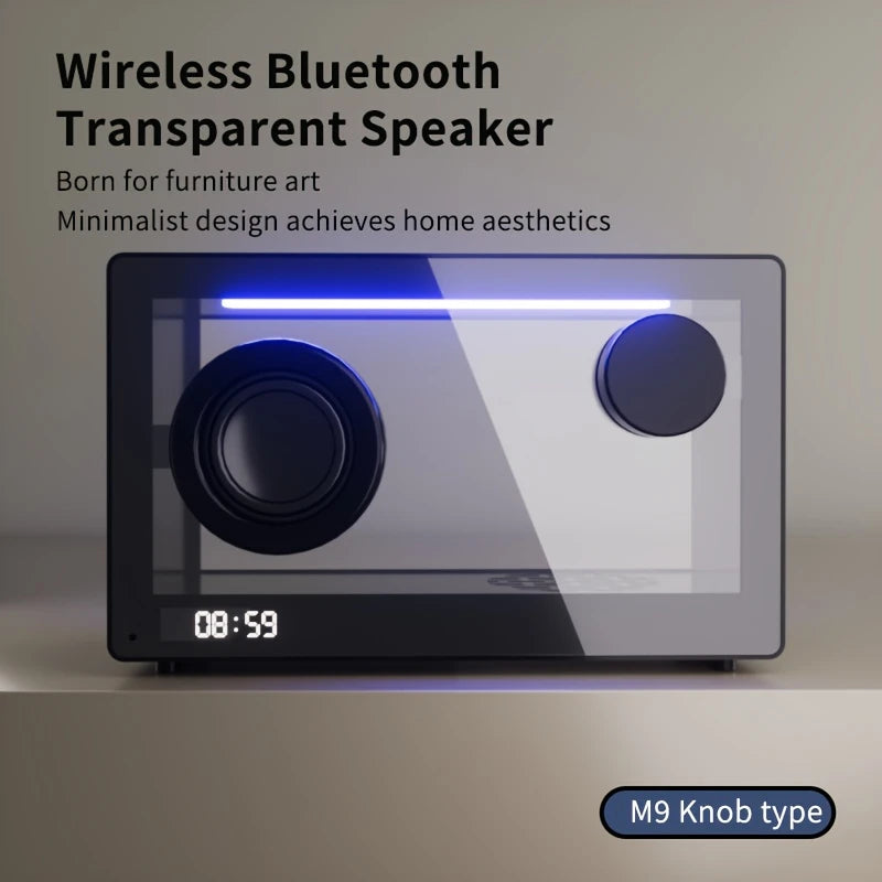Transparent Glass 5.1 Wireless Speaker with Digital Clock, Ambient Light & SD Card Playback