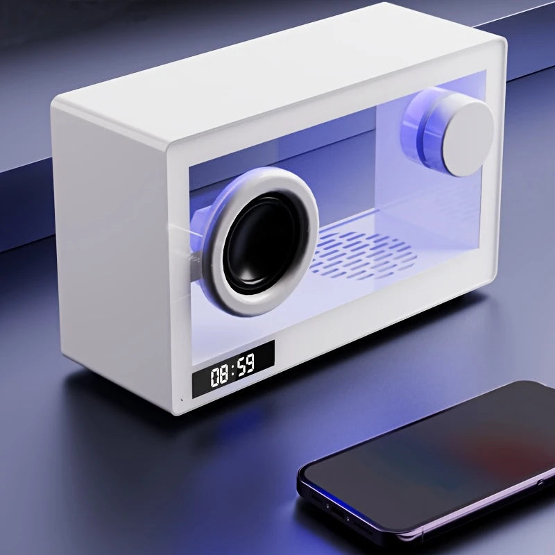 Transparent Glass 5.1 Wireless Speaker with Digital Clock, Ambient Light & SD Card Playback