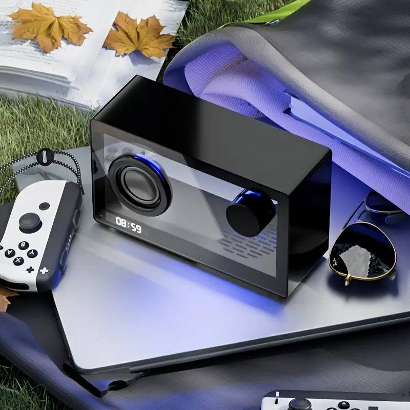 Transparent Glass 5.1 Wireless Speaker with Digital Clock, Ambient Light & SD Card Playback