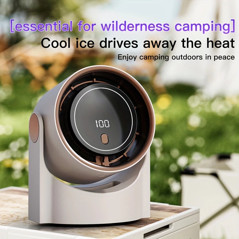 USB Rechargeable Desk Fan with Digital Display, Multi-Speed, Timer & Hanging Hook