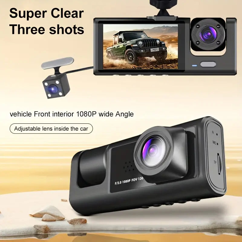 Vavupo 1080P Triple Dash Cam - Front, Inside & Rear View, IR Night Vision