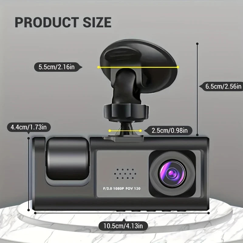 Vavupo 1080P Triple Dash Cam - Front, Inside & Rear View, IR Night Vision