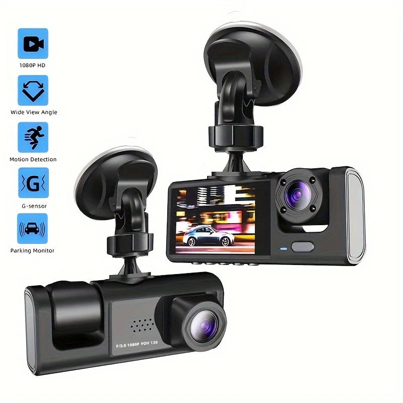 Vavupo 1080P Triple Dash Cam - Front, Inside & Rear View, IR Night Vision
