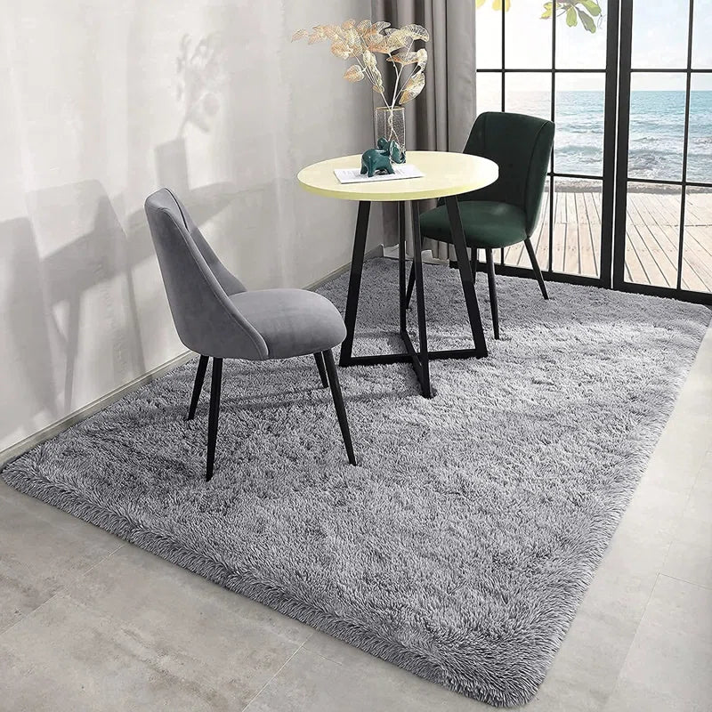 Abria Soft Fluffy Grey Indoor / Outdoor Living Room Area Rug