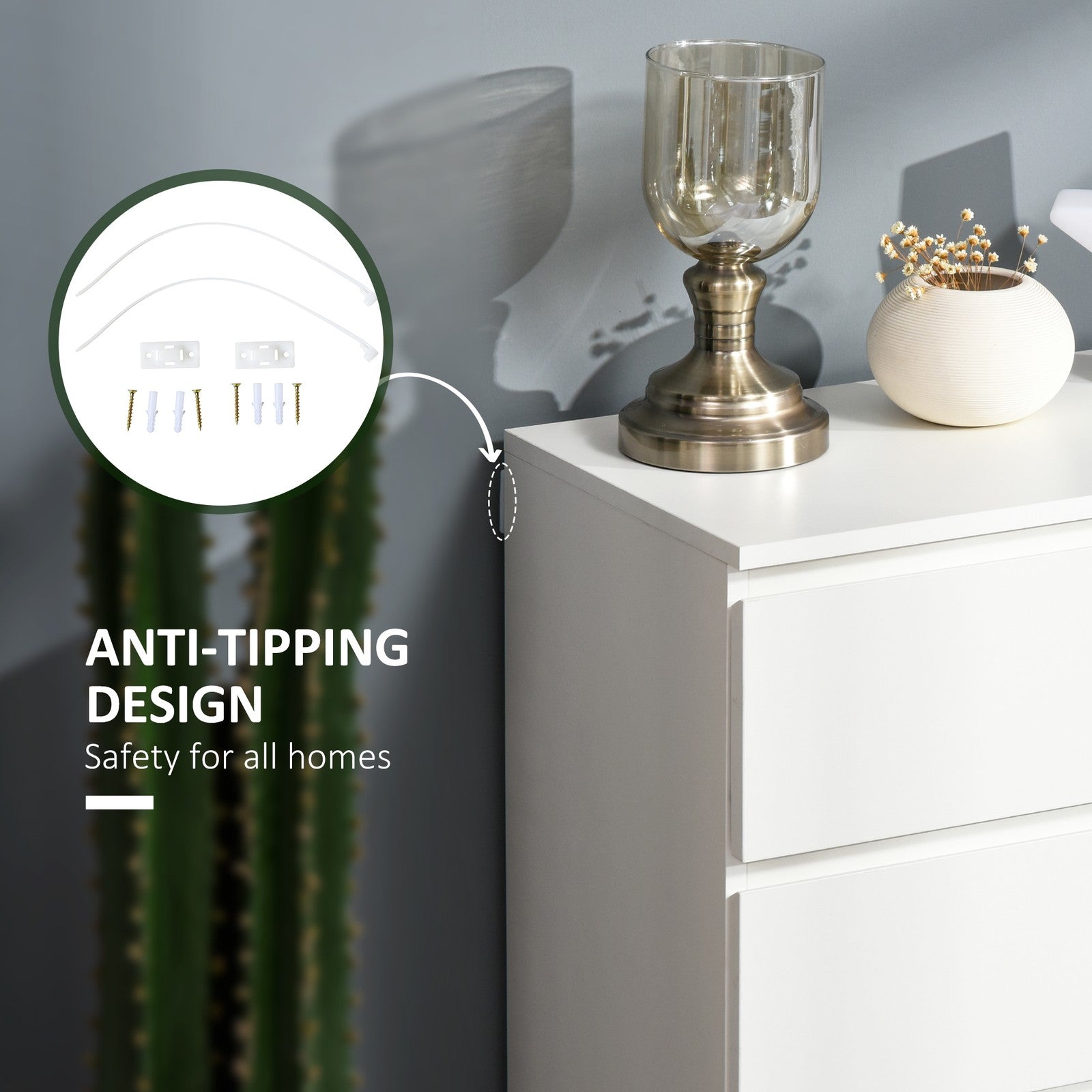 HOMCOM 5 Drawer Cabinet Storage Cupboard Sideboard Organiser Living Room White