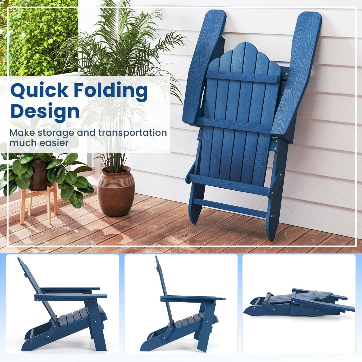 Folding Adirondack Chair with Wide Armrests and Inclined Backrest