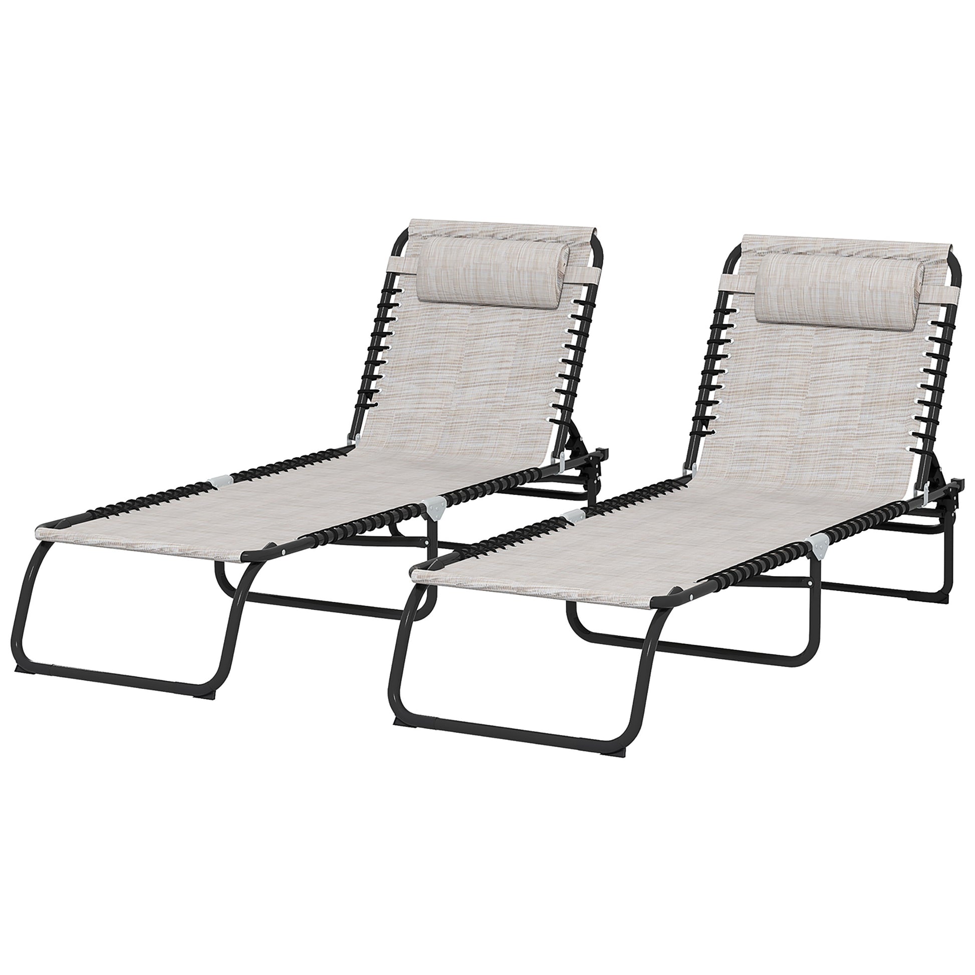 2 Pcs Beach Chaise Lounge 4 Adjustable Positions Sleeping Bed