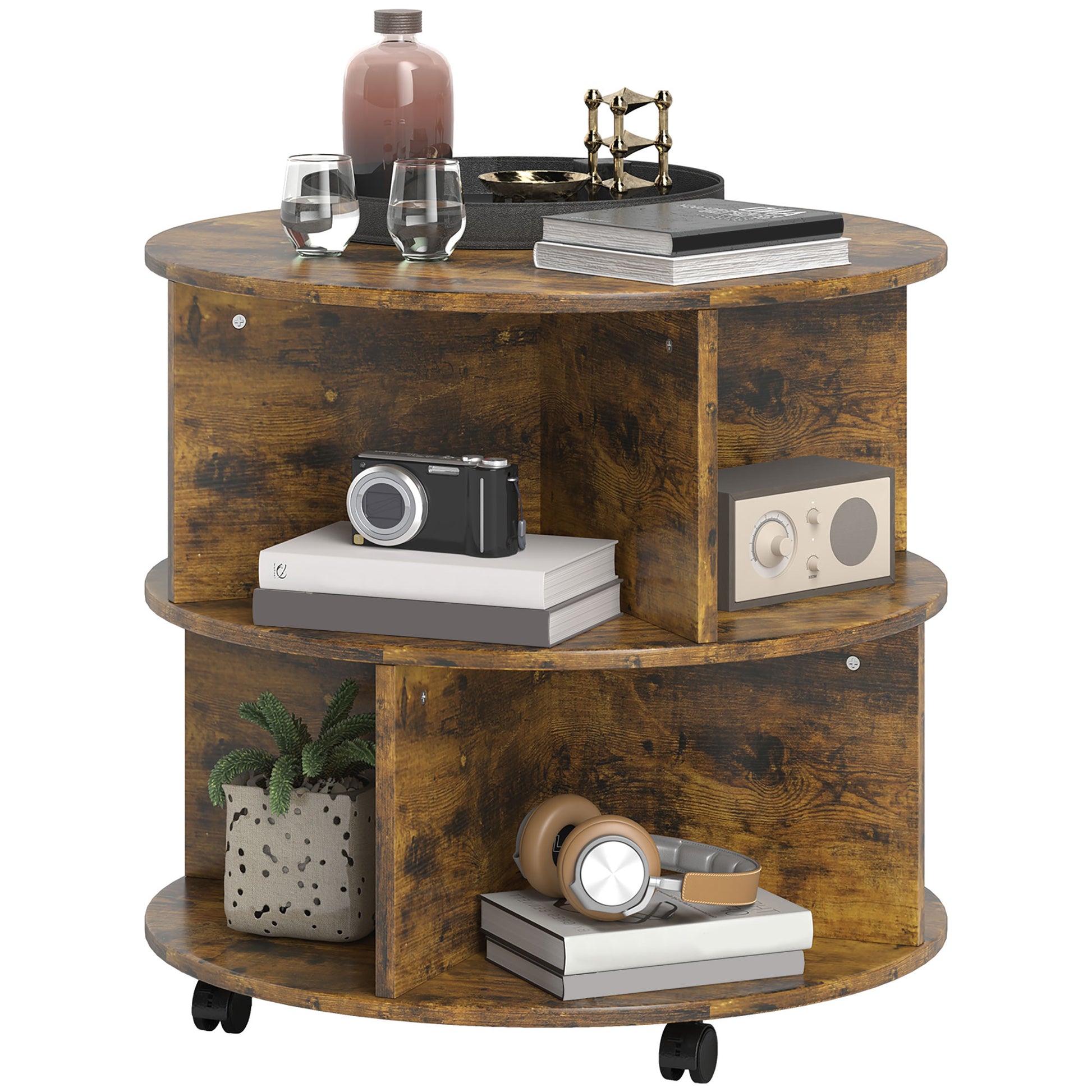 3 Tier round Coffee Table with Storage Shelves for Living Room