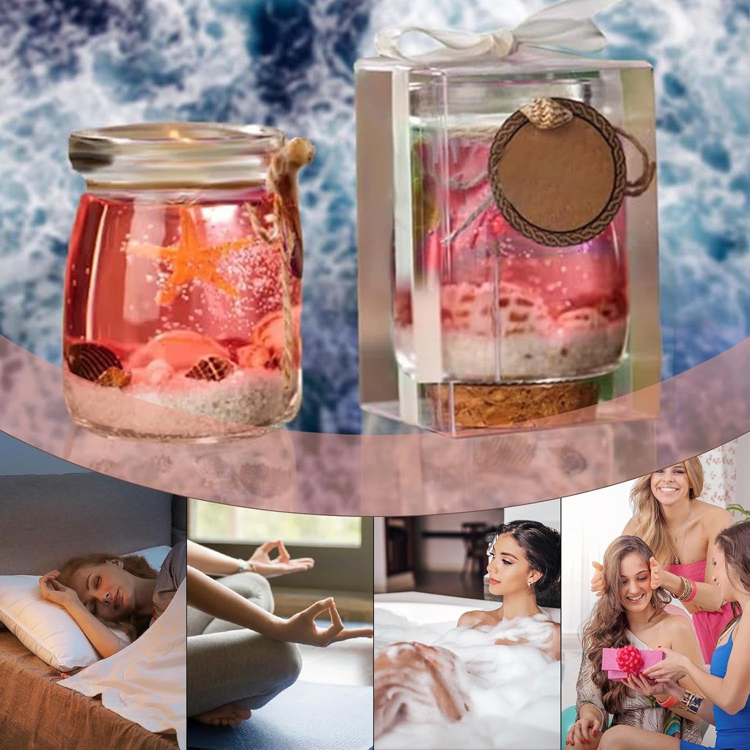 Aromatherapy Candles, Sea Theme Gel Candle, Home Air Freshener, Aromatherapy Jar Candles for Creating Relaxing Ambience