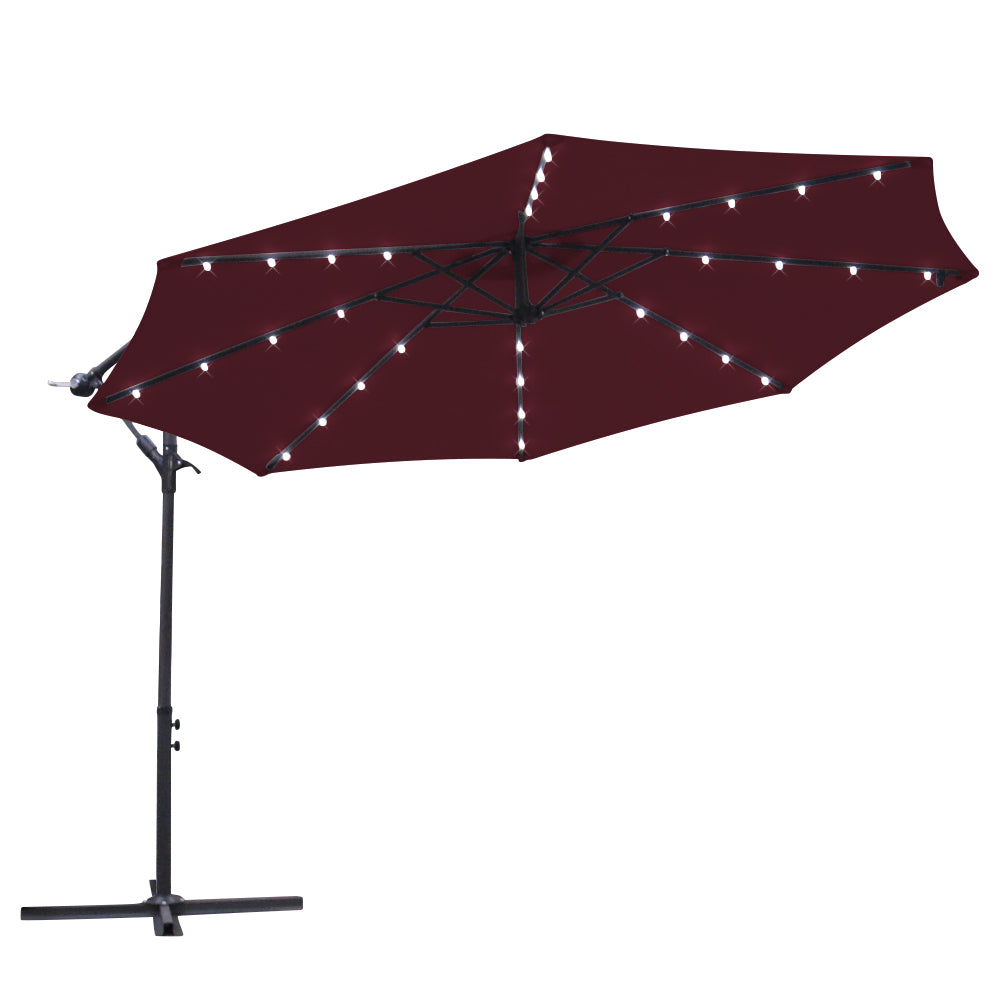 3M LED Powered Banana Parasol Outdoor Garden Hanging Cantilever Umbrella Crank