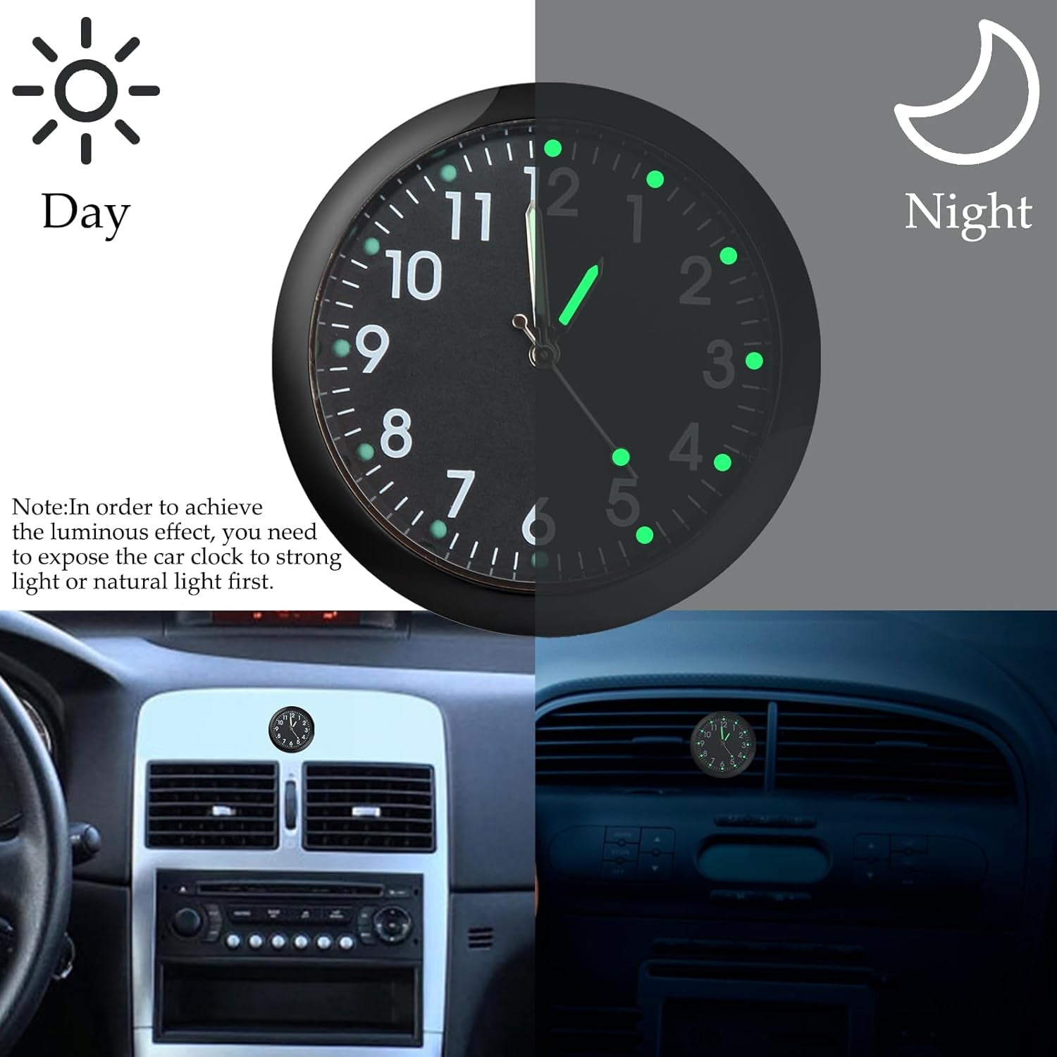 Car Clock for Dashboard,Mini Digital Luminous Car Vent Clocks,Small Stick-On Quartz Clocks for Cars Easy to Read Time,Car Dashboard Clocks Watch for Automotive Boat Bike Home Office Decoration