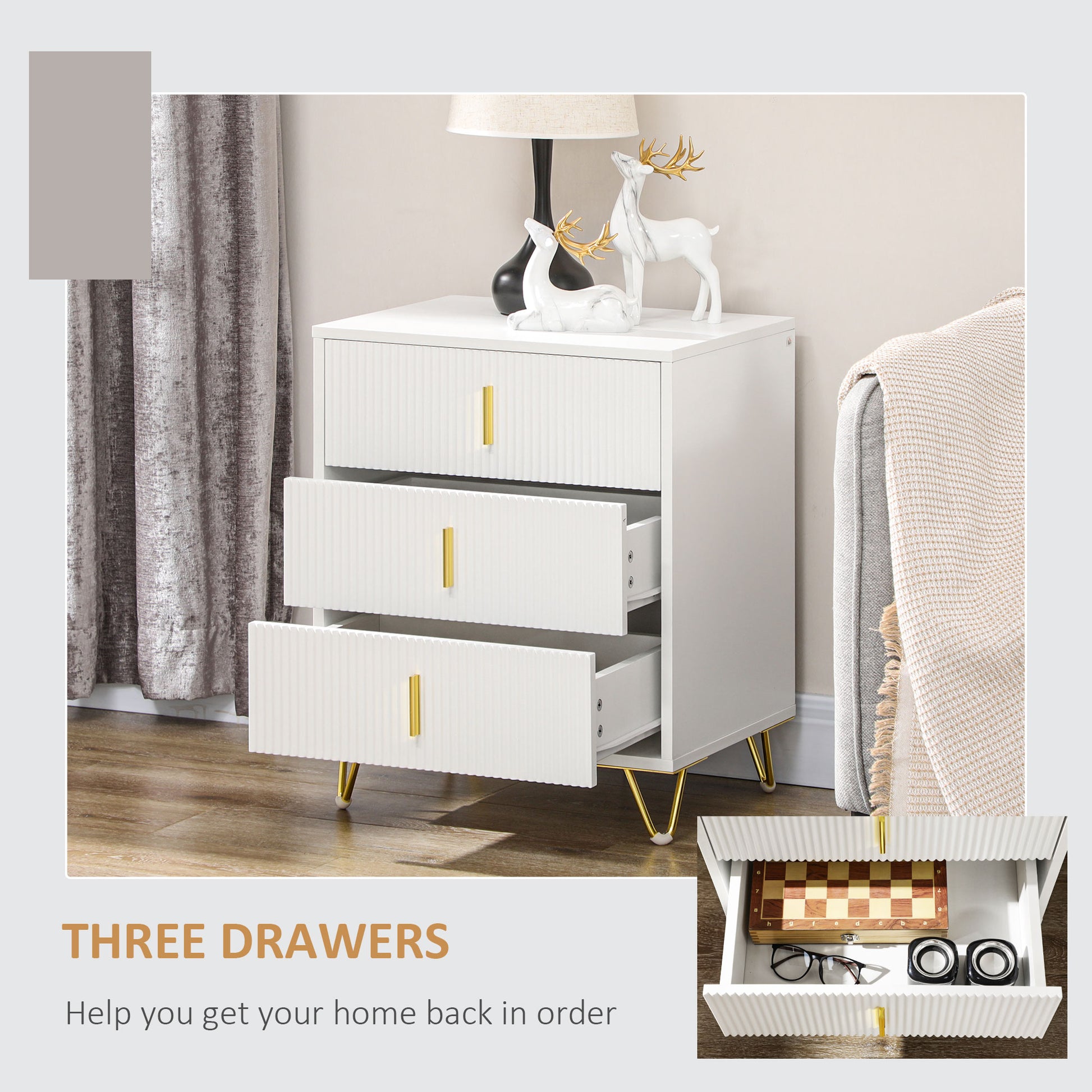 Small Chest of Drawers, Dresser with Handles Living Room White