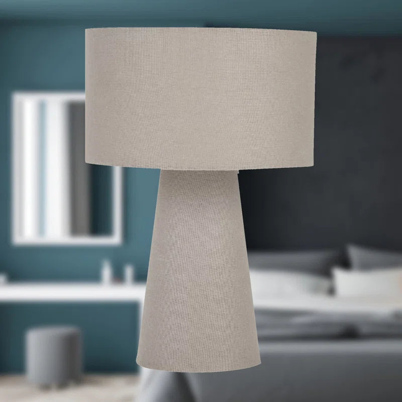 Set of 2 Cone - Grey Fabric Table Lamps or Bedside Lights.