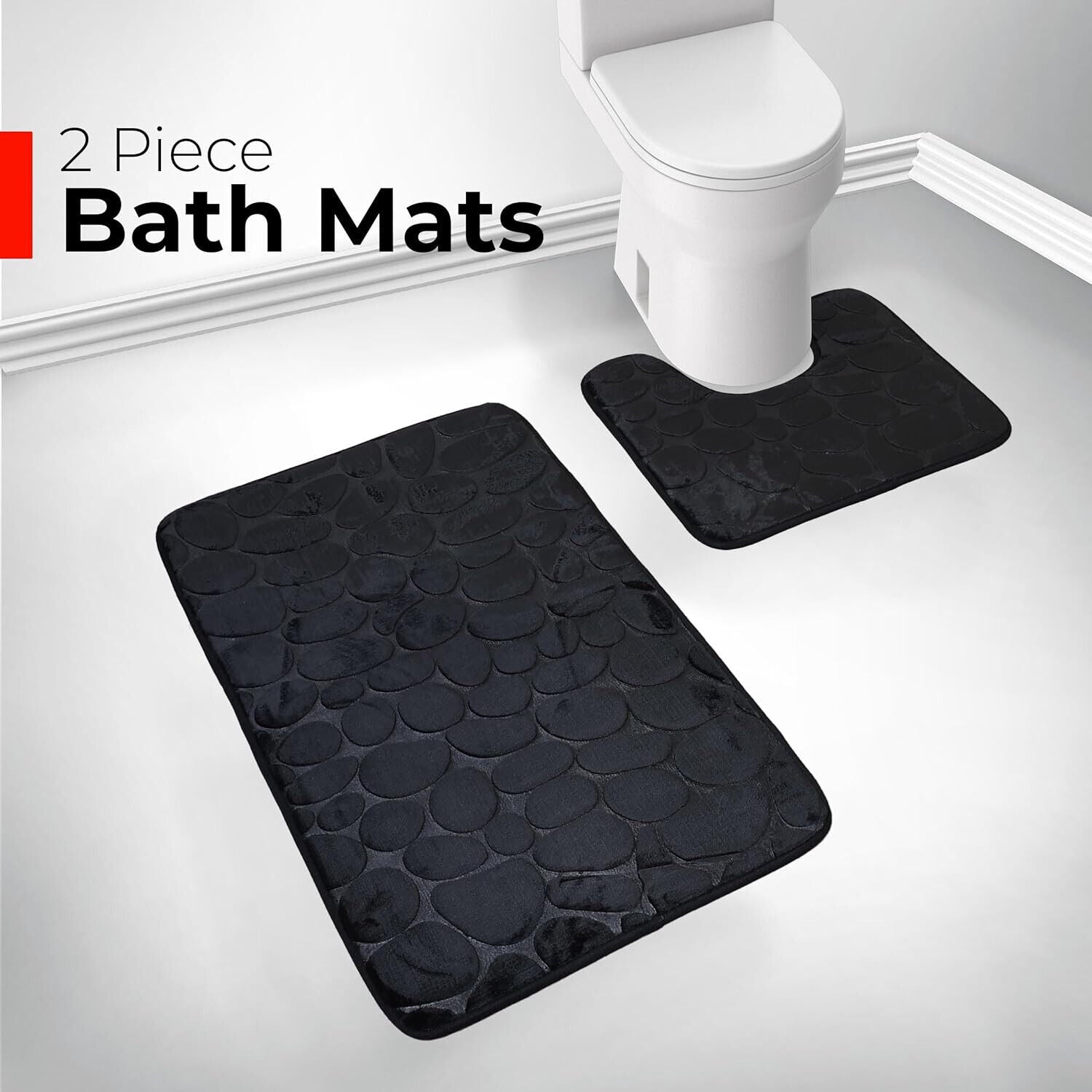 2 PCS Bathroom NON SLIP BATH MAT MEMORY FOAM ULTRA SOFT TOILET BATHROOM RUGS