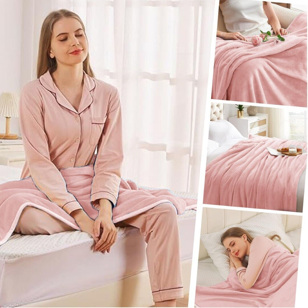 Large Fleece Blanket Throw Reversible Soft Warm Bed Sofa Blanket Double & King