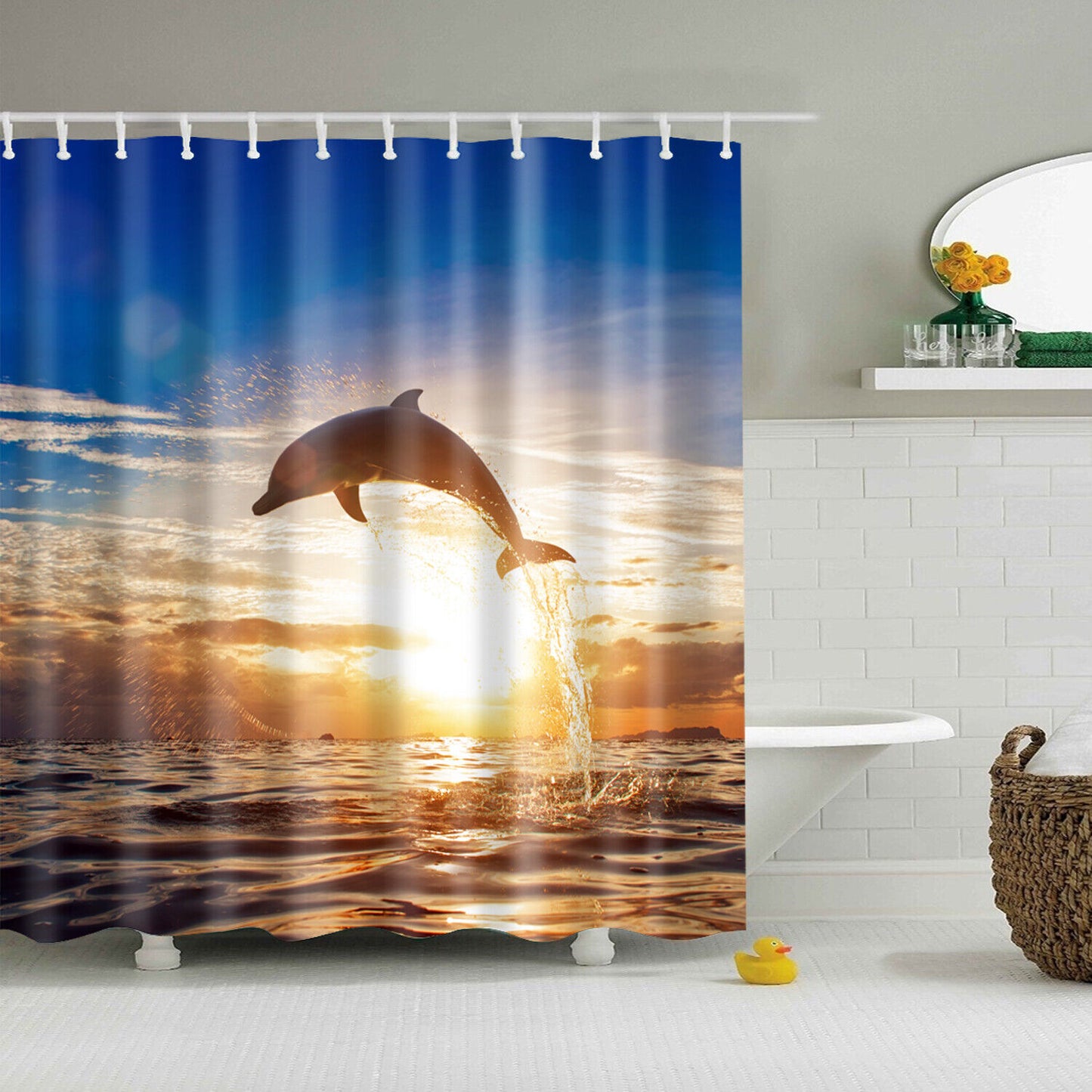 Waterproof Polyester Fabric Bathroom Shower Curtain with Ring Hooks 180 X 180 Cm