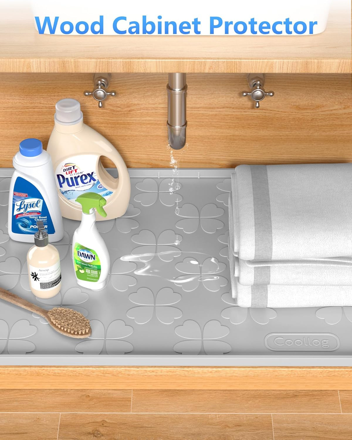 Waterproof under Sink Mat for 34" X 22" Cabinet Protector, Silicone Sink Mat for Kitchen and Bathroom, Easy to Clean Kitchen Cabinet Liner under Sink Drip Tray for Leaks