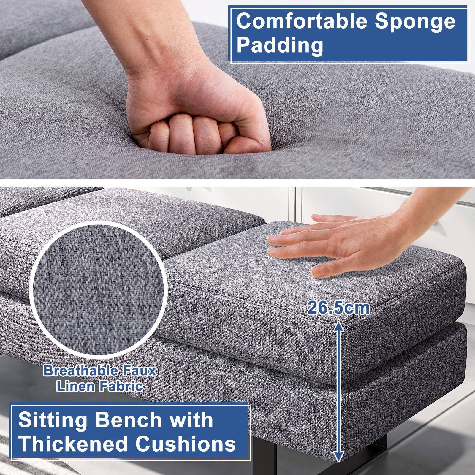 Waiting Room Bench Seating with 3 Seats and Metal Frame Leg