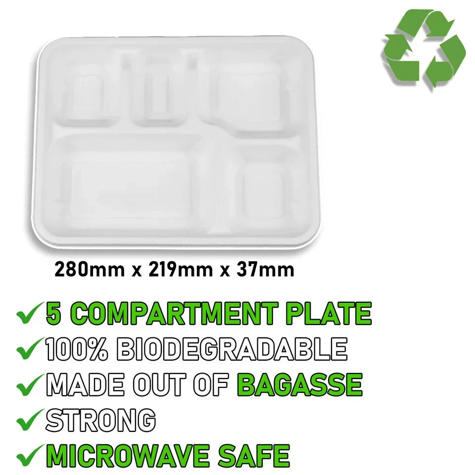 Bagasse Disposable Compartment Plates Biodegradable Paper Plates Eco Friendly UK