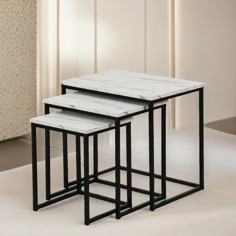 Severo 3-Piece Nesting Tables Marble Effect Living Room Furniture