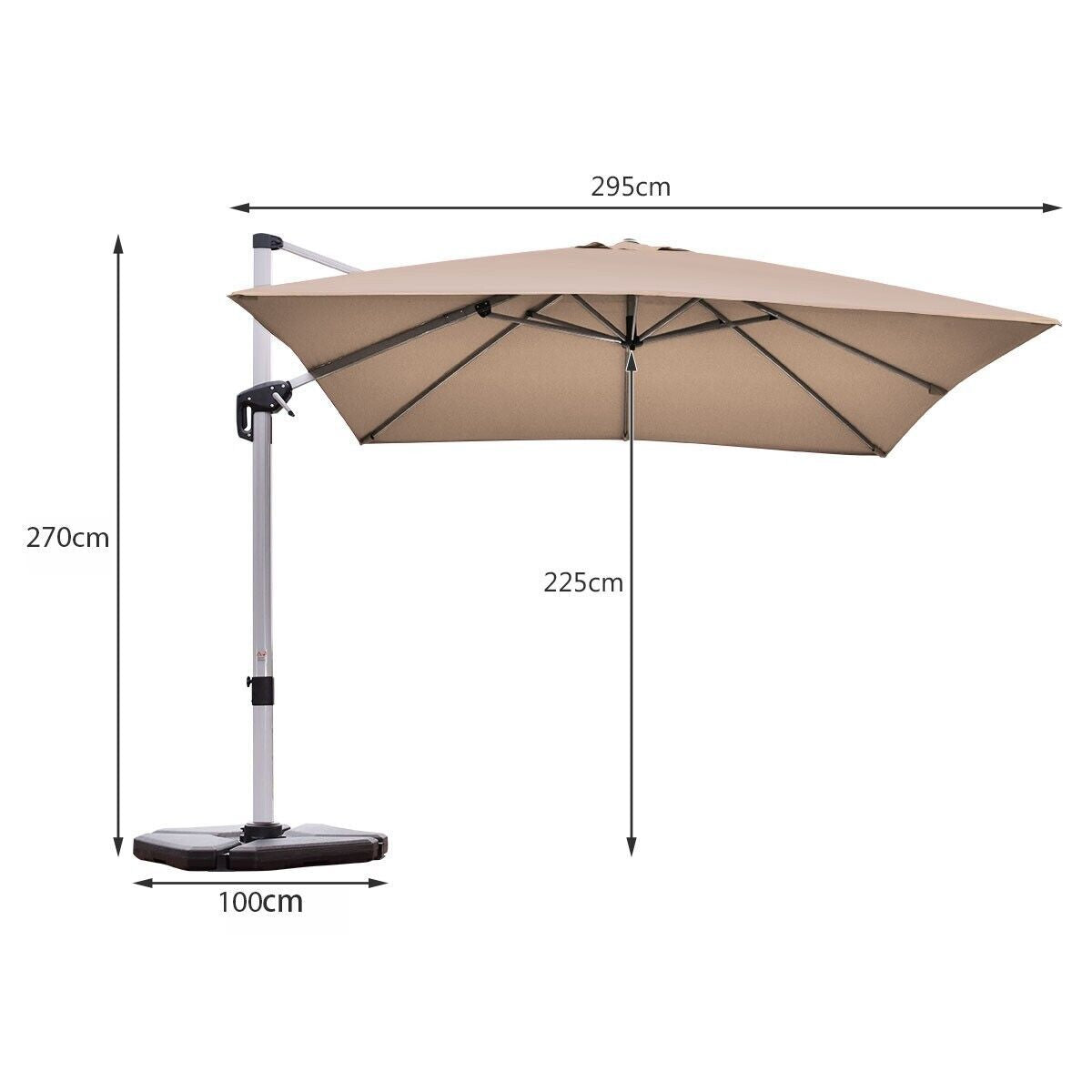 3M Cantilever Garden Parasol with Tilted Design and 360° Rotation