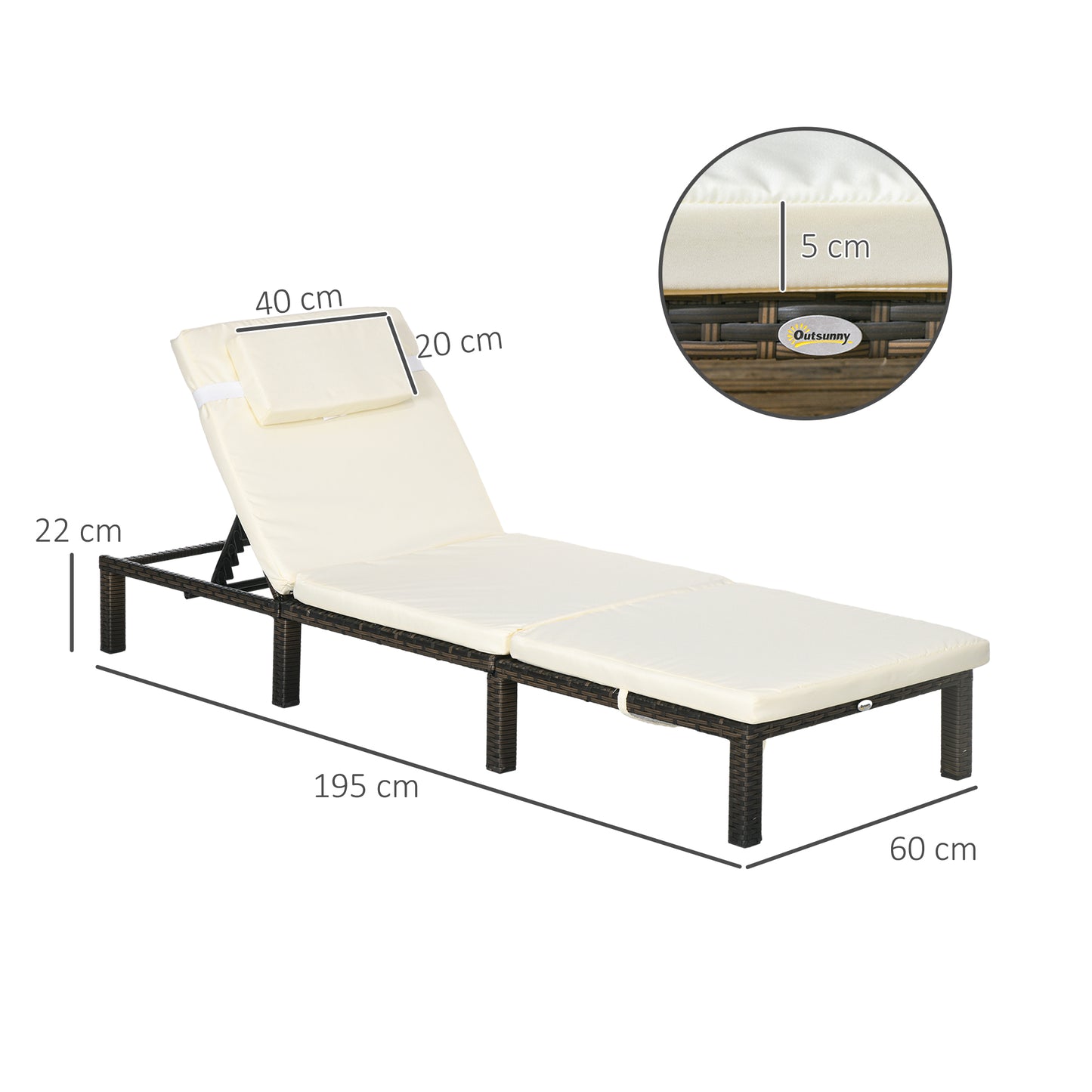Rattan Sun Loungers Set of 2 W/ 5-Level Adjustable Backrest Headrest