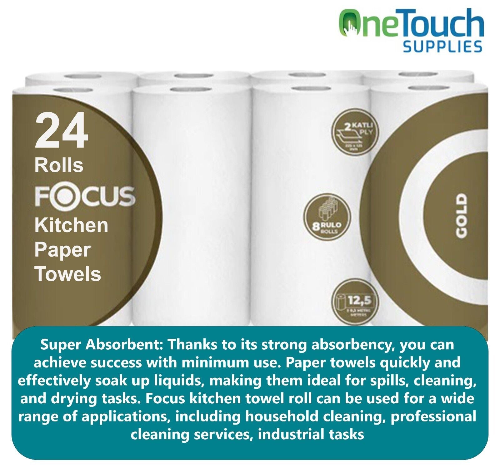 24 Kitchen Rolls Paper Towels 2 Ply Embossed Super Absorbent Giant White Rolls